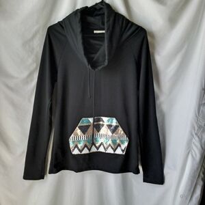 Twenty Second Black Hoodie with Geometric Accent